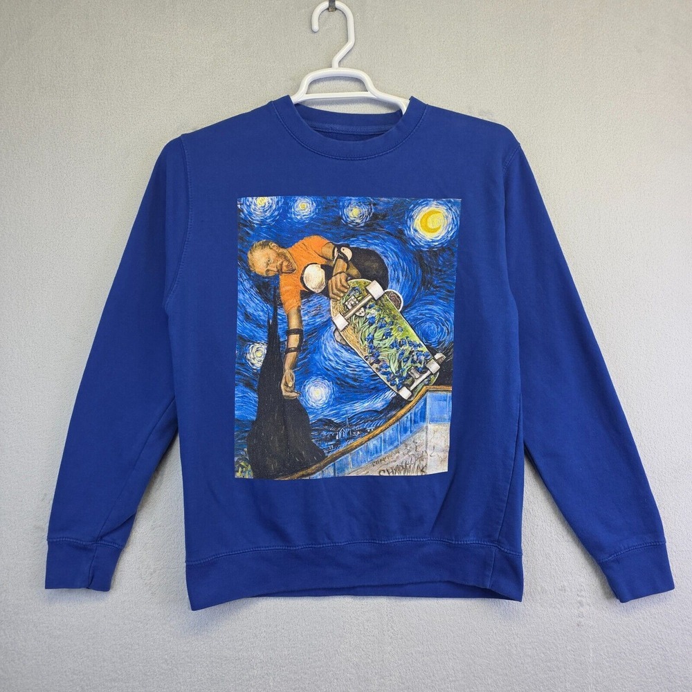 Travis Champman Gogh Starry Night Skating Sweatshirt Mens M‎ Blue Retro Sweater
